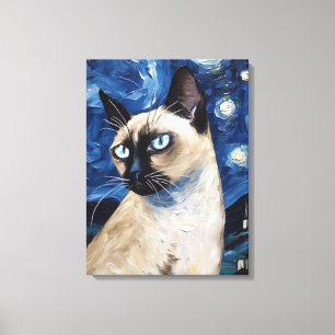 Van Gogh Starry Night  Cat Siamese Dream Canvas Print