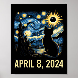 Van Gogh Starry Night Cat Total Solar Eclipse Apri Poster