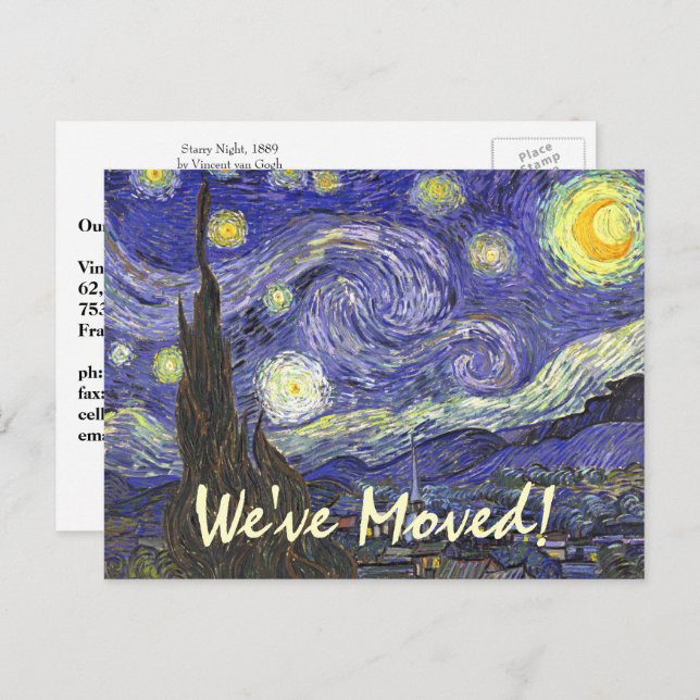 Van Gogh Starry Night, Change of Address Announcement Postcard (Front/Back)
