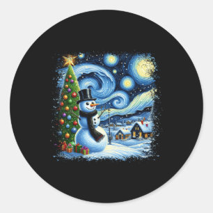 Van Gogh Starry Night Christmas Snowman Snowy Nigh Classic Round Sticker