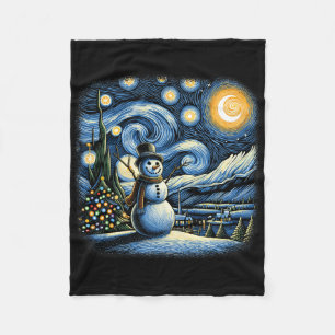 Van Gogh Starry Night Christmas Snowman Winter Sno Fleece Blanket