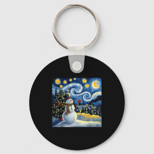 Van Gogh Starry Night Christmas Snowman Winter Sno Key Ring