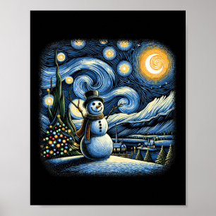 Van Gogh Starry Night Christmas Snowman Winter Sno Poster