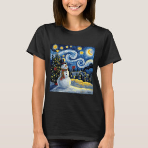 Van Gogh Starry Night Christmas Snowman Winter Sno T-Shirt