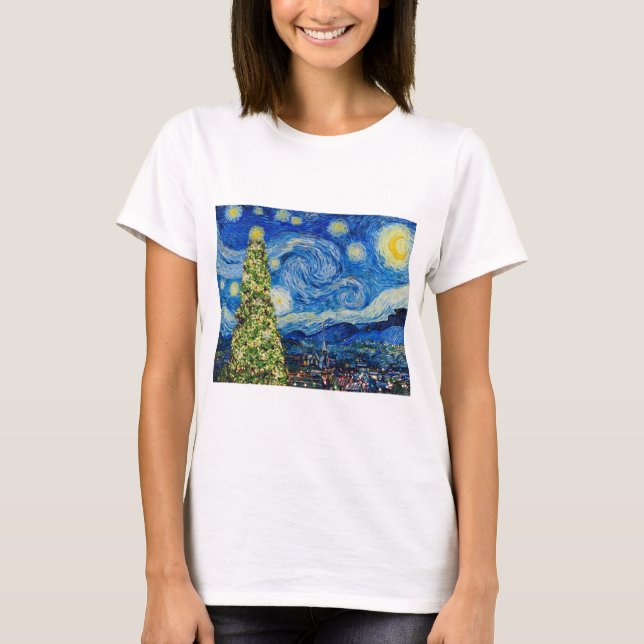 Van Gogh Starry Night - Christmas Tree T-Shirt (Front)