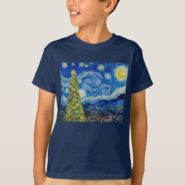 Van Gogh Starry Night - Christmas Tree T-Shirt (Front)