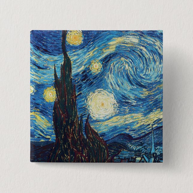 Van Gogh Starry Night Classic Impressionism Art 15 Cm Square Badge (Front)