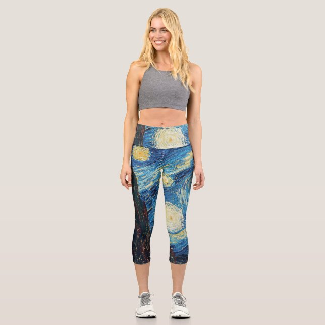 Van Gogh Starry Night Classic Impressionism Art Capri Leggings (Front)