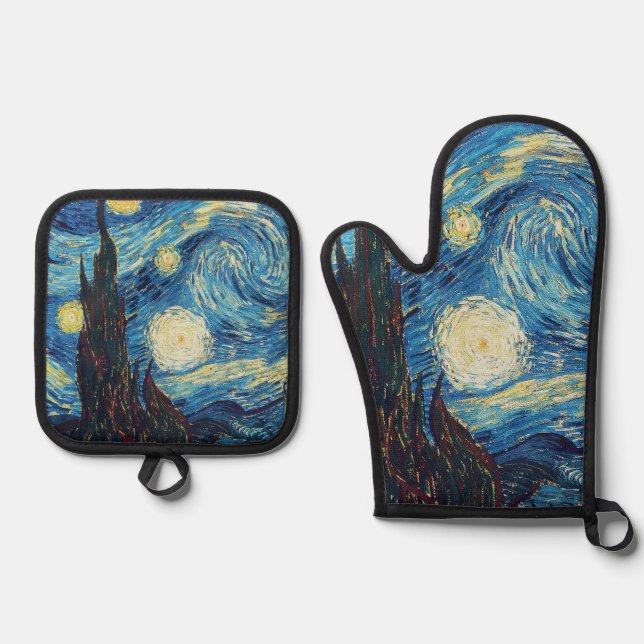 Van Gogh Starry Night Classic Impressionism Art Oven Mitt & Pot Holder Set (Front)