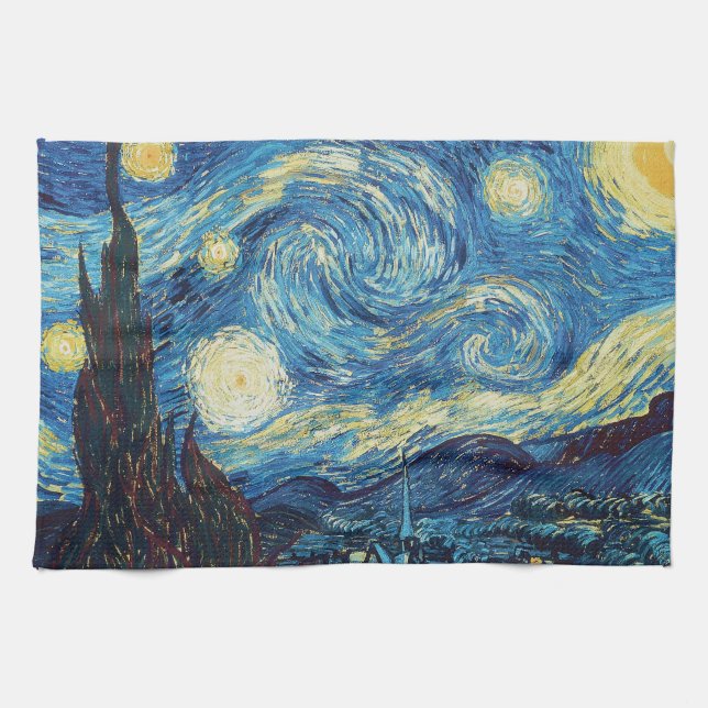 Van Gogh Starry Night Classic Impressionism Art Tea Towel (Horizontal)