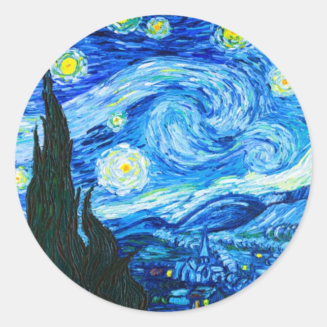 Van Gogh Starry Night Classic Round Sticker (Front)