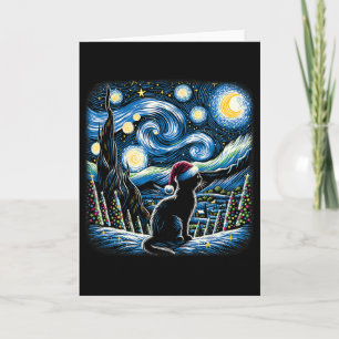 Van Gogh Starry Night Festive Christmas Black Cat  Card