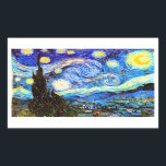 Van Gogh Starry Night Fine Art Rectangular Sticker<br><div class="desc">Starry Night,  the most famous painting of Dutch Post-Impressionist master Vincent van Gogh. A lone cypress tree,  a sleeping village,  and a sky that whirls with stars.</div>