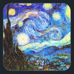Van Gogh Starry Night Fine Art Square Sticker<br><div class="desc">Starry Night,  the most famous painting of Dutch Post-Impressionist master Vincent van Gogh. A lone cypress tree,  a sleeping village,  and a sky that whirls with stars. 

Post-Impressionism Christian religious spiritual inspirational fine art painting.</div>
