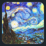 Van Gogh Starry Night Fine Art Square Sticker<br><div class="desc">Starry Night,  the most famous painting of Dutch Post-Impressionist master Vincent van Gogh. A lone cypress tree,  a sleeping village,  and a sky that whirls with stars. 

Post-Impressionism Christian religious spiritual inspirational fine art painting.</div>