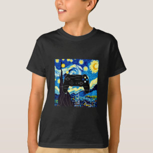 Van Gogh Starry Night Gamer Controller Kids Men Ga T-Shirt