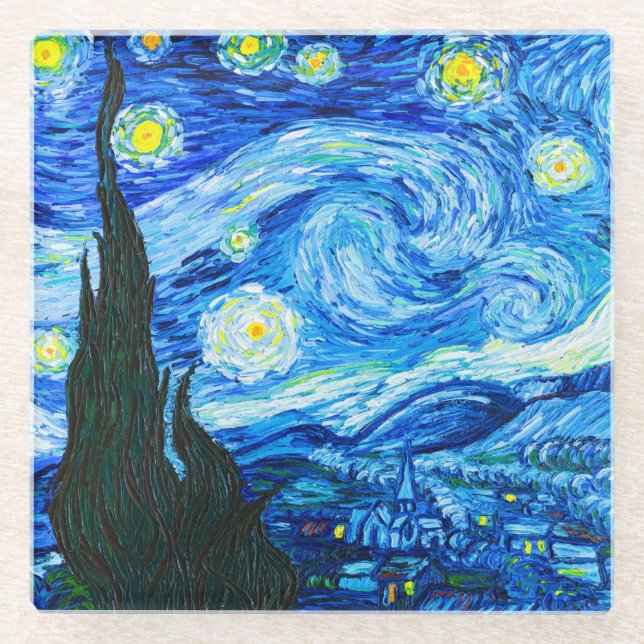 Van Gogh Starry Night Glass Coaster (Front)
