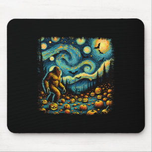 Van Gogh Starry Night Halloween Big Foot Pumpkin Mouse Pad