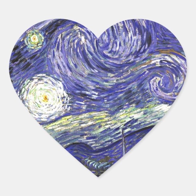 Van Gogh Starry Night Heart Sticker (Front)
