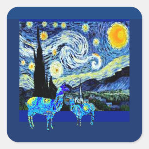 Van Gogh, Starry Night Llamas Square Sticker