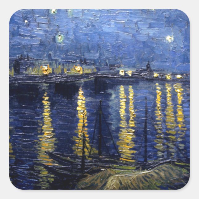 Van Gogh Starry Night Over Rhone Square Sticker (Front)