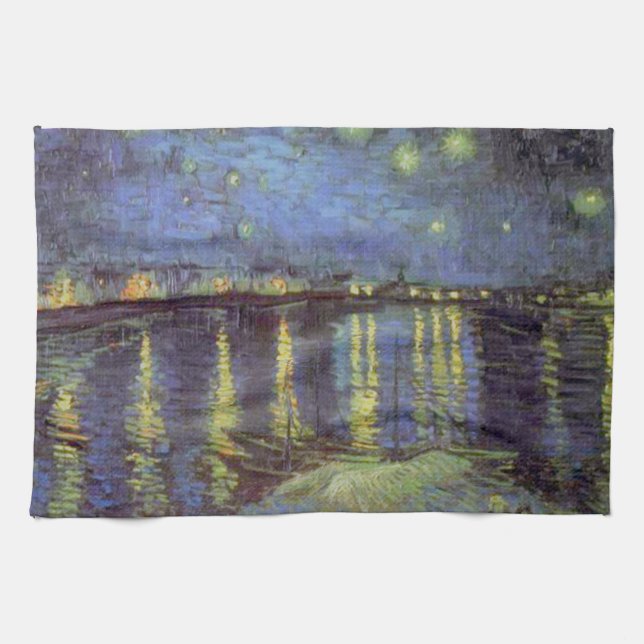 Van Gogh Starry Night Over Rhone Tea Towel (Horizontal)