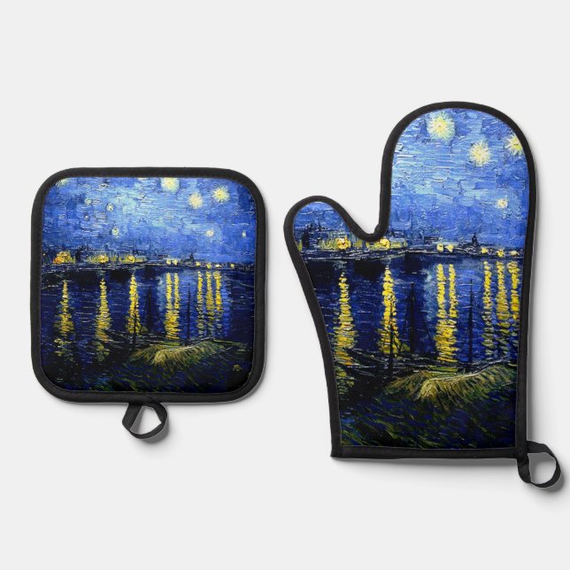 Van Gogh - Starry Night over the Rhone Oven Mitt & Pot Holder Set (Front)