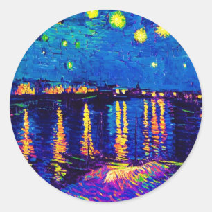 Van Gogh - Starry Night Over The Rhone Pop Art Classic Round Sticker