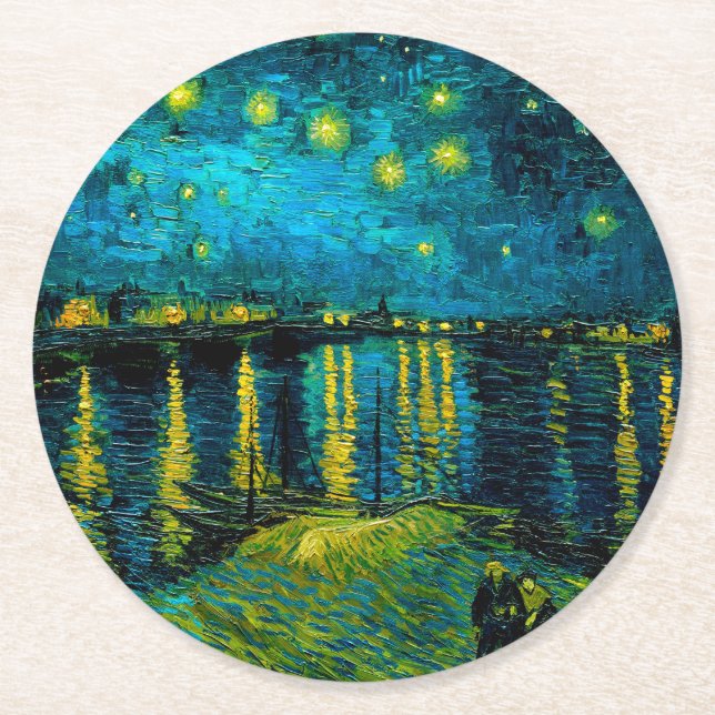 Van Gogh Starry Night Over the Rhône  Round Paper Coaster (Front)