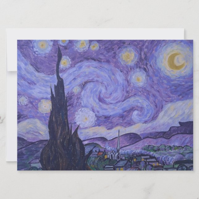 Van Gogh Starry Night Purple Art Print Flat Card (Front)