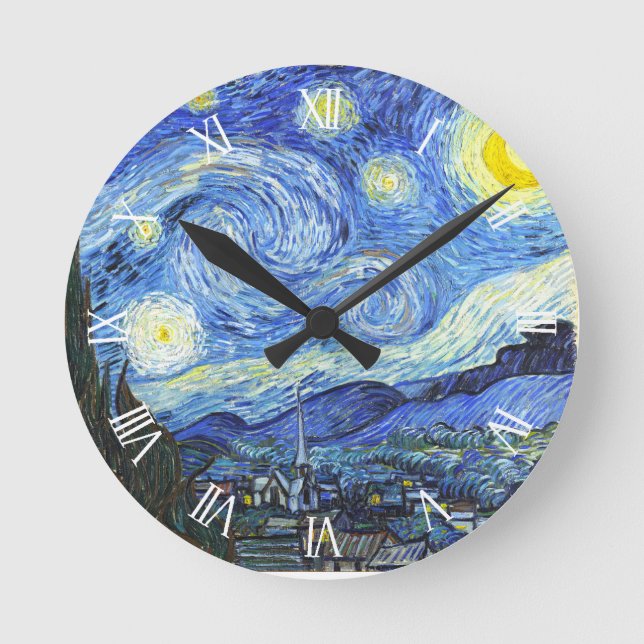 Van Gogh Starry Night Roman Numerals Round Clock (Front)