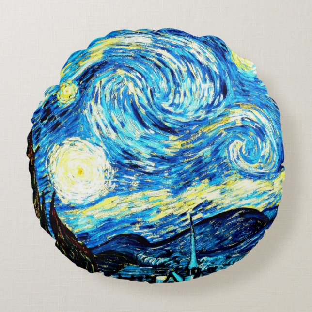 Van Gogh, Starry Night, Round Cushion (Front)