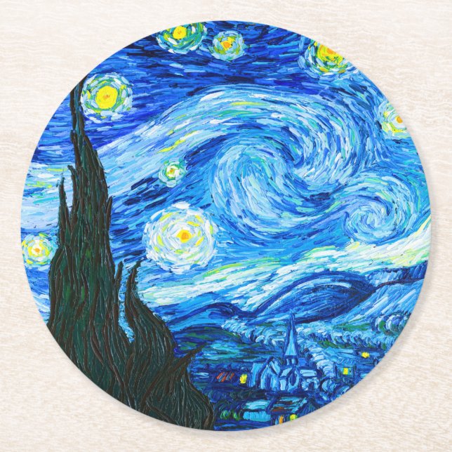Van Gogh Starry Night Round Paper Coaster (Front)