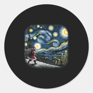Van Gogh Starry Night Santa Christmas Winter Snowy Classic Round Sticker