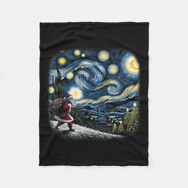Van Gogh Starry Night Santa Christmas Winter Snowy Fleece Blanket (Front)
