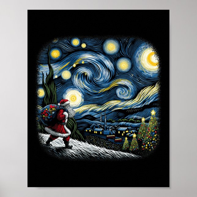 Van Gogh Starry Night Santa Christmas Winter Snowy Poster (Front)