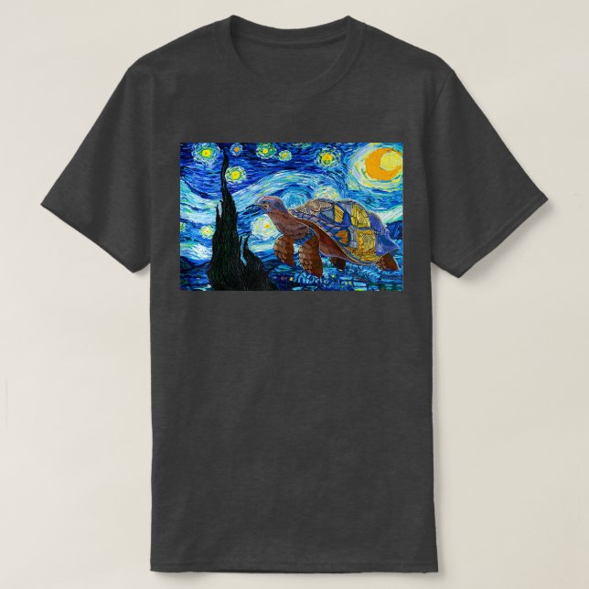 Van Gogh Starry Night Sea Turtle Art Painting  T-Shirt (Design Front)
