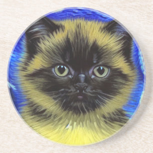 Van Gogh Starry Night Siamese Cat Coaster