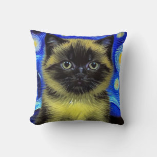 Van Gogh Starry Night Siamese Cat Cushion