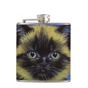 Van Gogh Starry Night Siamese Cat Hip Flask