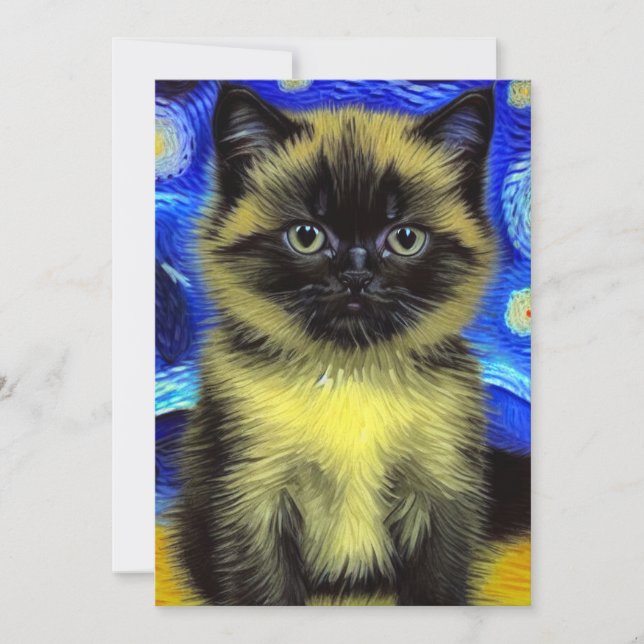 Van Gogh Starry Night Siamese Cat Invitation (Front)