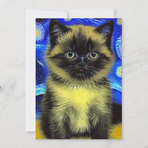 Van Gogh Starry Night Siamese Cat Invitation