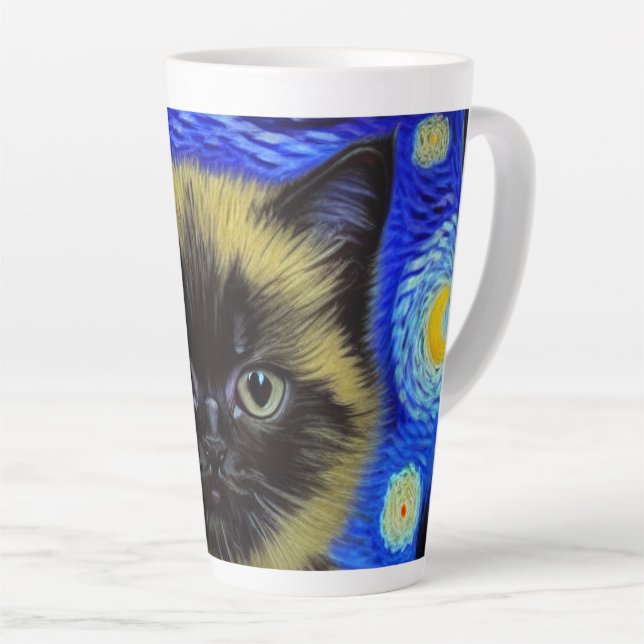 Van Gogh Starry Night Siamese Cat Latte Mug (Right Angle)