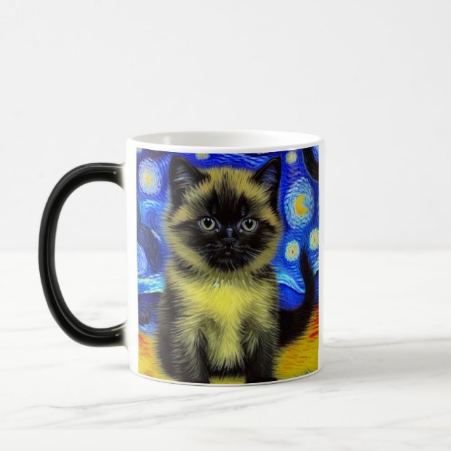 Van Gogh Starry Night Siamese Cat Magic Mug (Left)