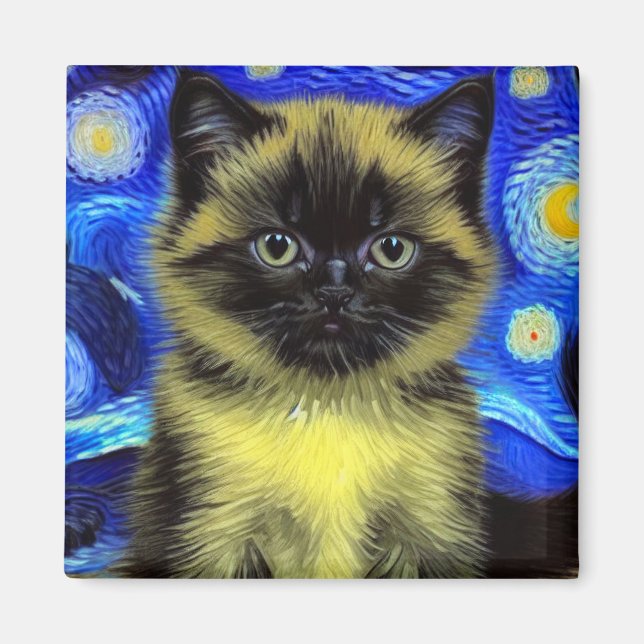 Van Gogh Starry Night Siamese Cat Magnet (Front)