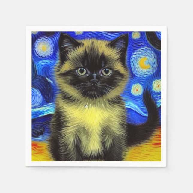 Van Gogh Starry Night Siamese Cat Napkin (Front)