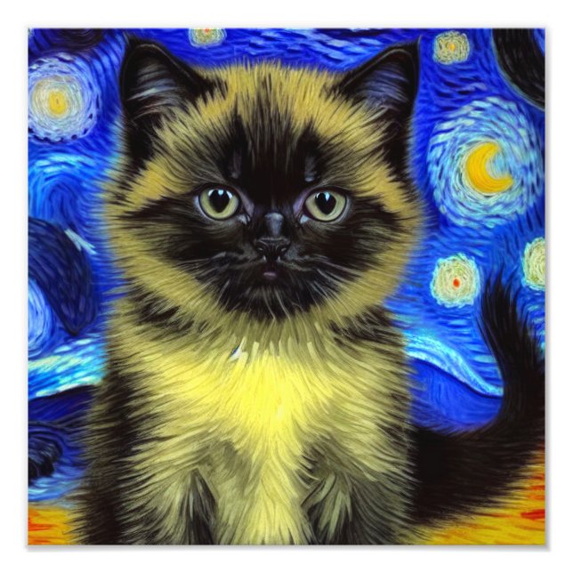 Van Gogh Starry Night Siamese Cat Photo Print (Front)