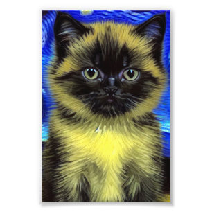 Van Gogh Starry Night Siamese Cat Photo Print