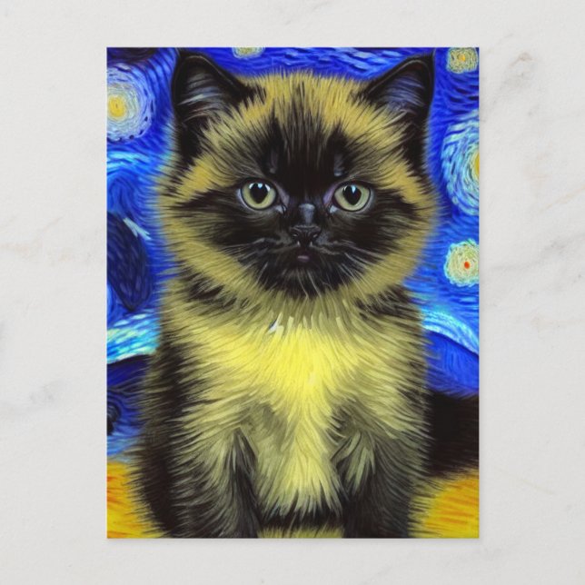 Van Gogh Starry Night Siamese Cat Postcard (Front)