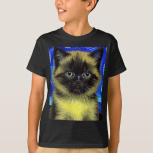Van Gogh Starry Night Siamese Cat T-Shirt